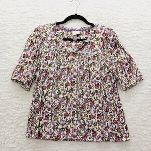 Blouse Size M Pink Rose Floral Puff Boho Bloomcore Romantic Soft Girl Coquette